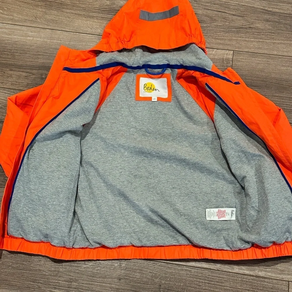 Boden Kids 7-8 Orange Rain Jacket with Blue Accents